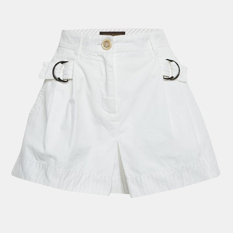 Louis Vuitton White Cotton Gabardine Side Buckled Shorts M